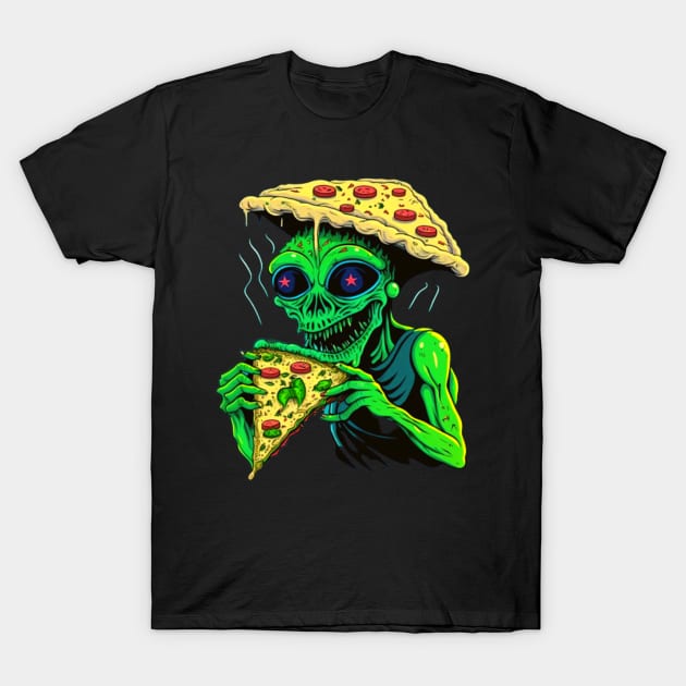 Funny Alien Head Eating Pizza T-Shirt by Clouth Clothing 